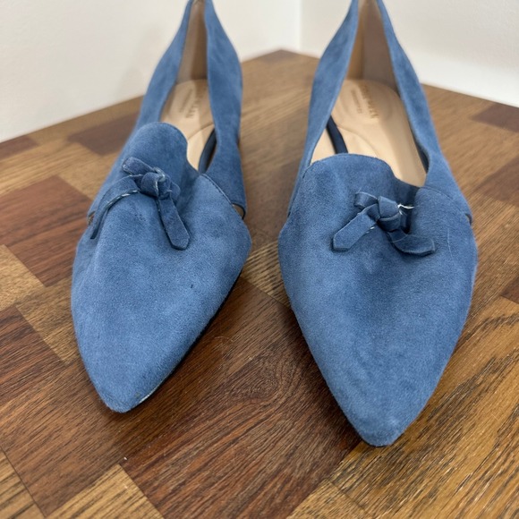 Cole Haan Womens Viola Skimmer Shoe 8 Blue Suede Point Toe Heel Loafer Flat - Picture 4 of 10